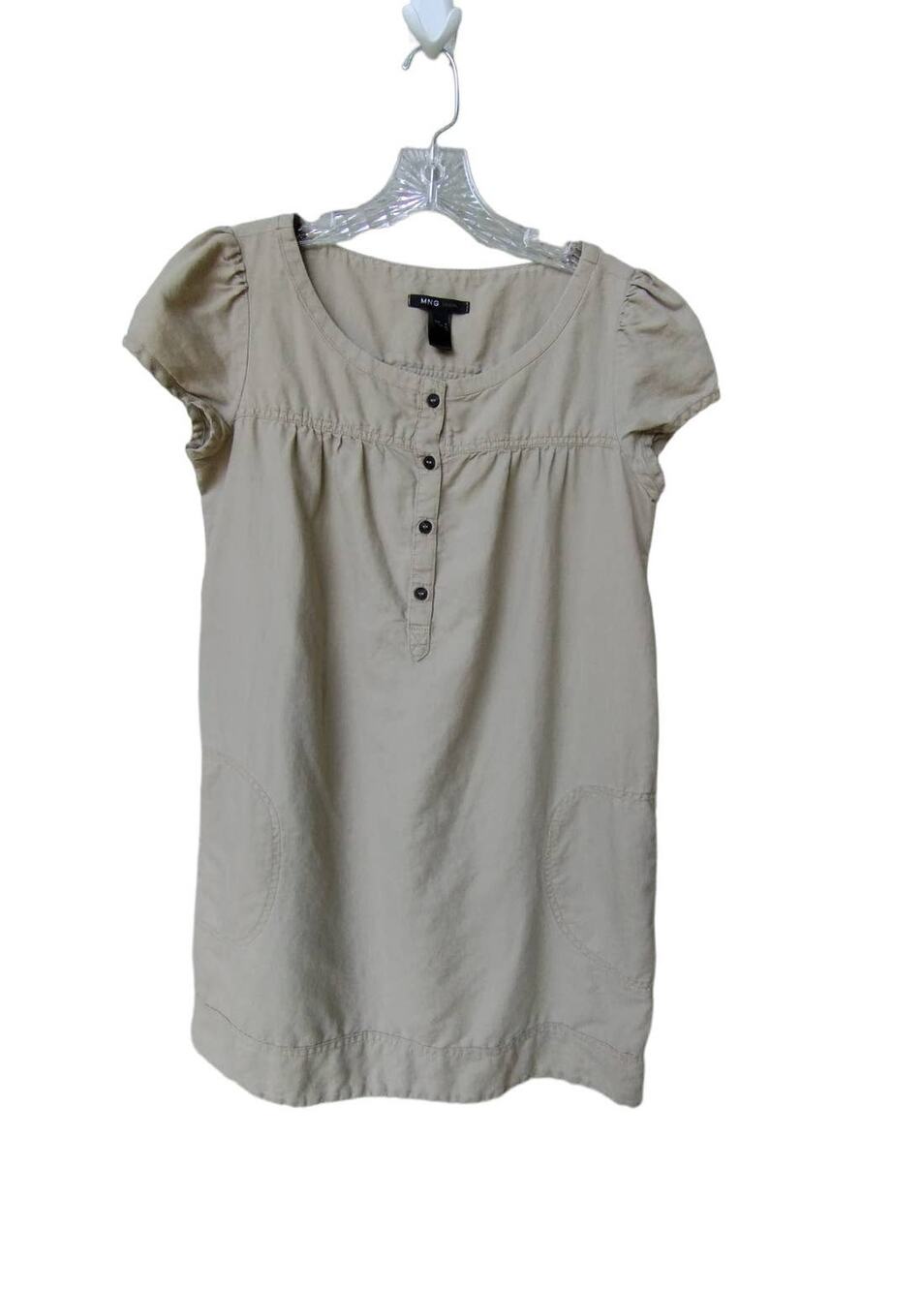 MNG Casual by Mango Linen/Cotton Minimalist Mini Dress Tan Size XS Pockets
